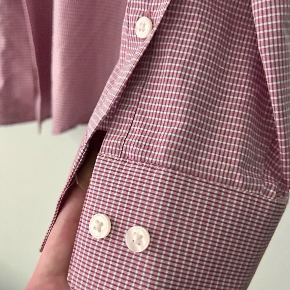 DKNY Tailored Mens Shirt Reddish Pink Check Approximate Size Large *See Details - Picture 5 of 8